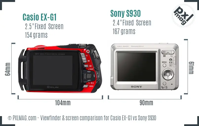 Casio EX-G1 vs Sony S930 Screen and Viewfinder comparison