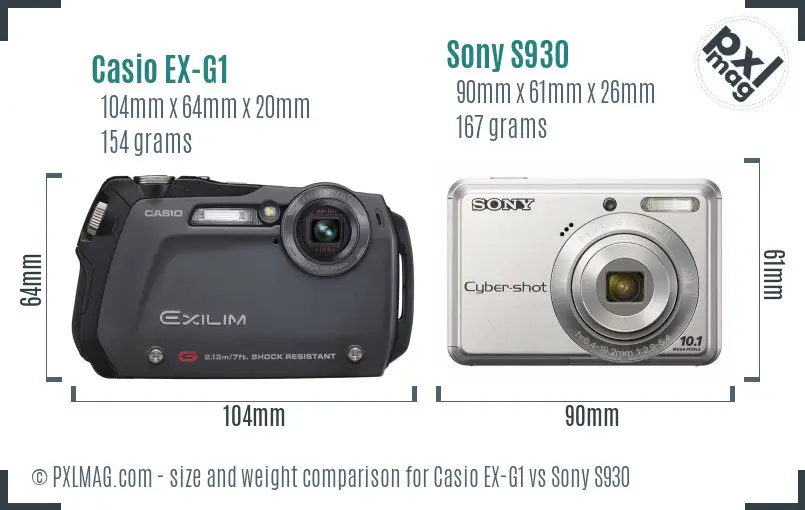 Casio EX-G1 vs Sony S930 size comparison