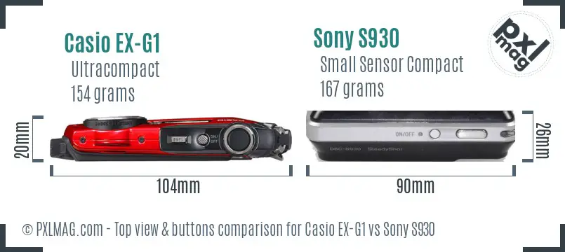 Casio EX-G1 vs Sony S930 top view buttons comparison