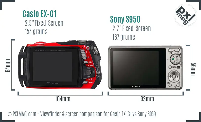 Casio EX-G1 vs Sony S950 Screen and Viewfinder comparison