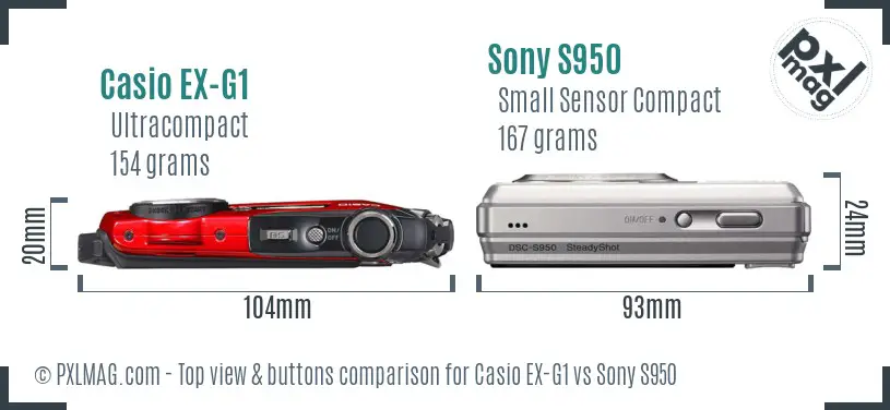 Casio EX-G1 vs Sony S950 top view buttons comparison