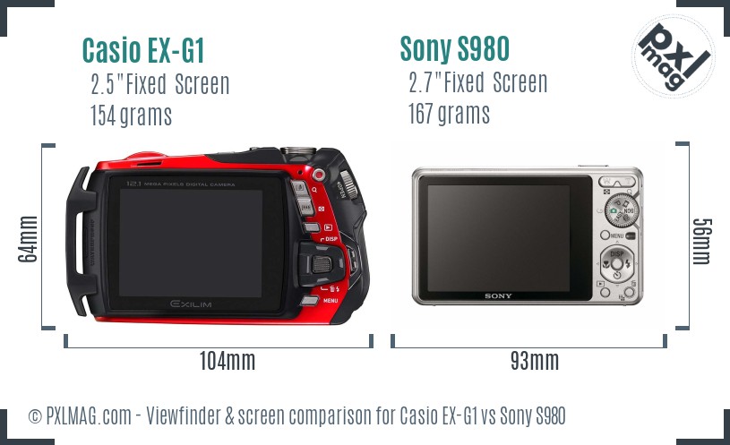 Casio EX-G1 vs Sony S980 Screen and Viewfinder comparison