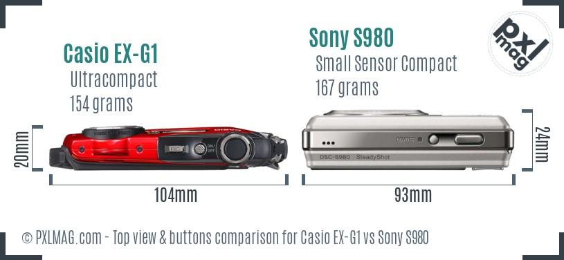 Casio EX-G1 vs Sony S980 top view buttons comparison