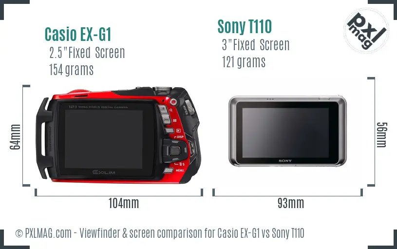Casio EX-G1 vs Sony T110 Screen and Viewfinder comparison