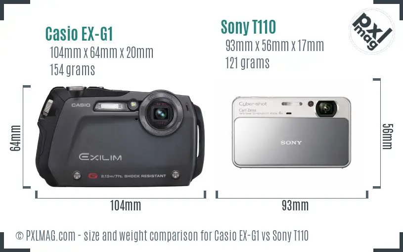 Casio EX-G1 vs Sony T110 size comparison