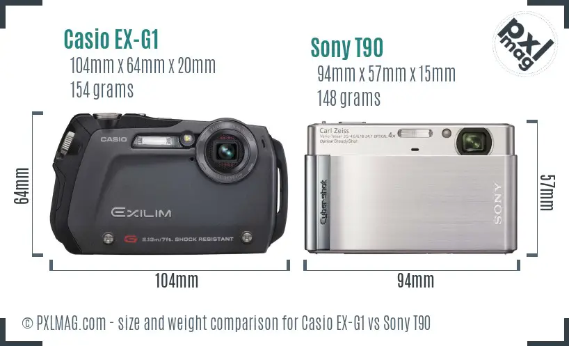 Casio EX-G1 vs Sony T90 size comparison