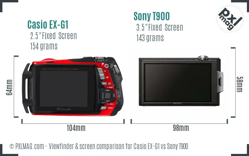 Casio EX-G1 vs Sony T900 Screen and Viewfinder comparison Casio EX-G1 vs Sony T900 Screen and Viewfinder comparison