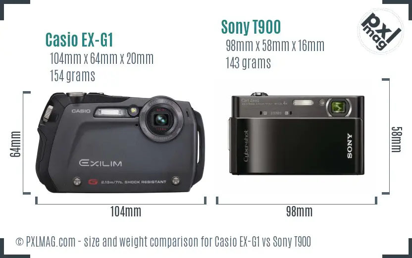 Casio EX-G1 vs Sony T900 size comparison Casio EX-G1 vs Sony T900 size comparison