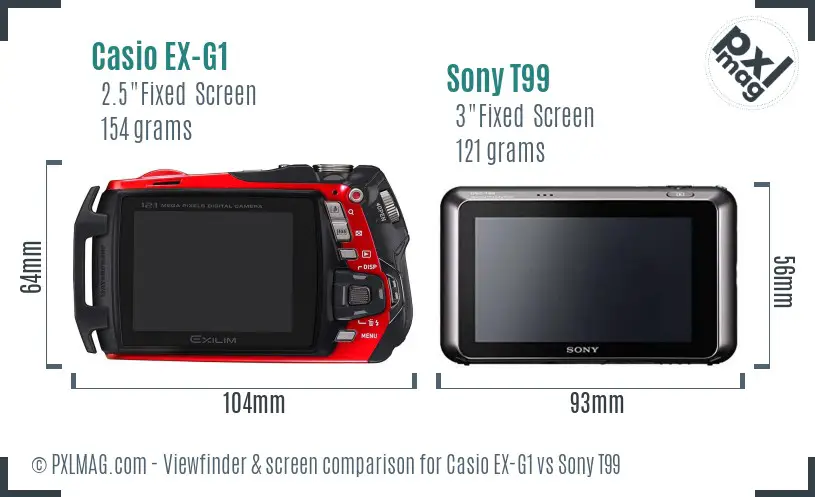 Casio EX-G1 vs Sony T99 Screen and Viewfinder comparison