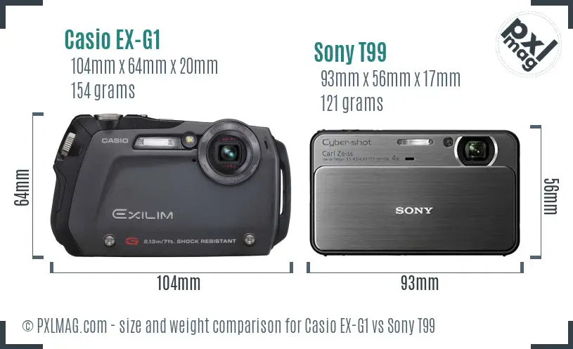 Casio EX-G1 vs Sony T99 size comparison