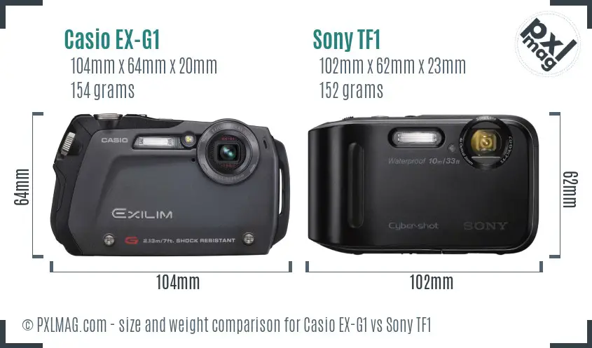 Casio EX-G1 vs Sony TF1 size comparison