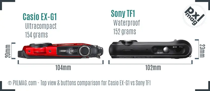 Casio EX-G1 vs Sony TF1 top view buttons comparison