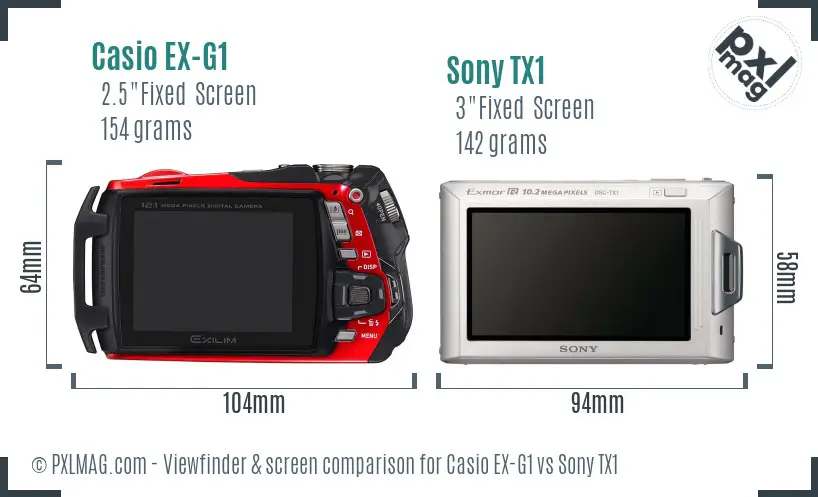 Casio EX-G1 vs Sony TX1 Screen and Viewfinder comparison