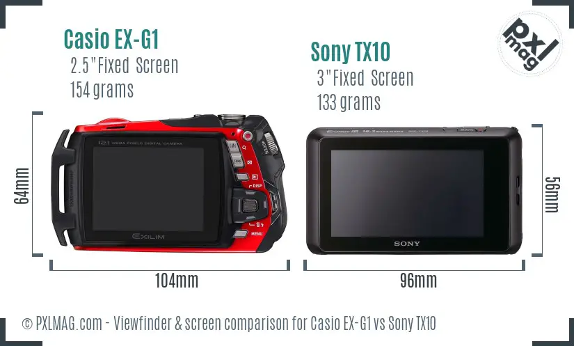Casio EX-G1 vs Sony TX10 Screen and Viewfinder comparison
