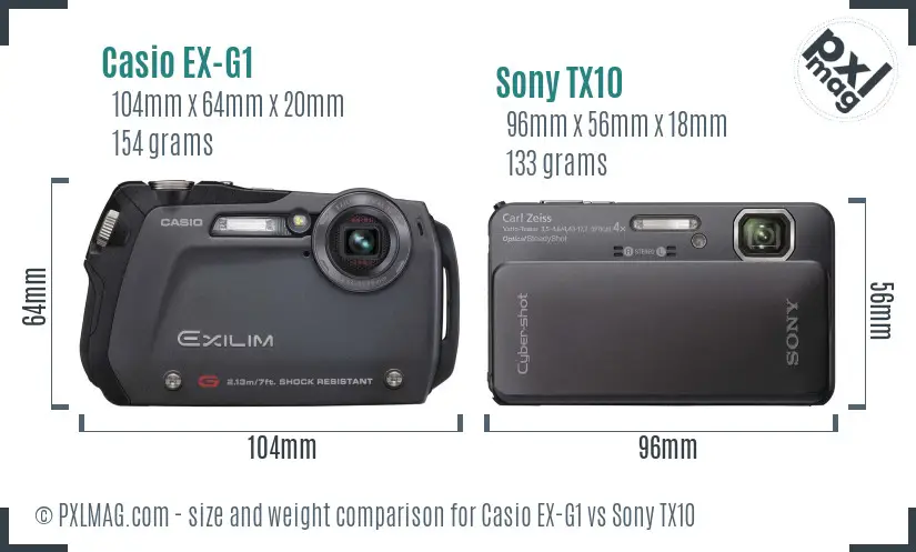 Casio EX-G1 vs Sony TX10 size comparison
