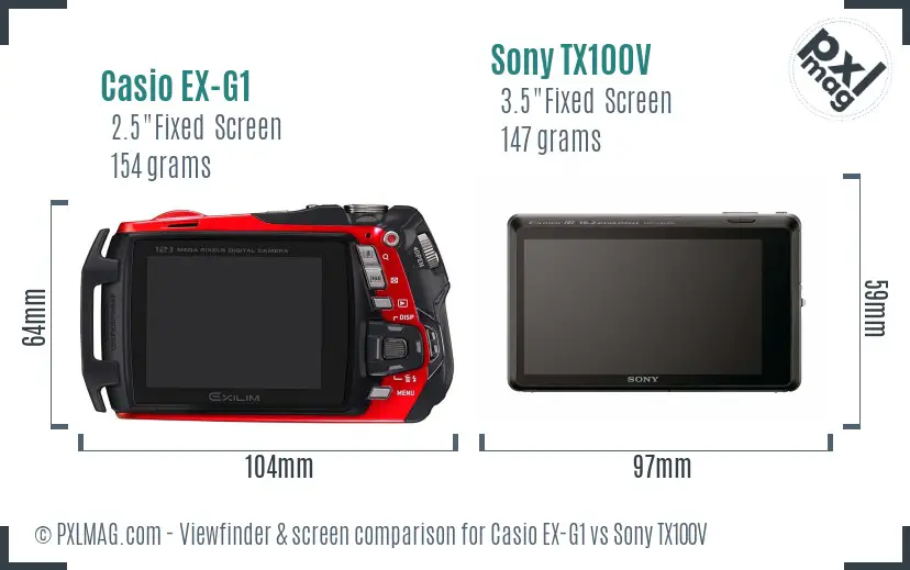 Casio EX-G1 vs Sony TX100V Screen and Viewfinder comparison