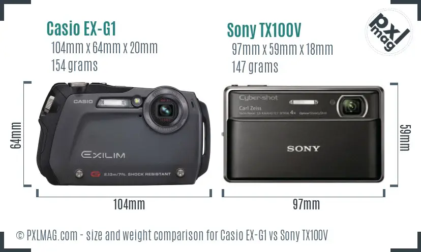 Casio EX-G1 vs Sony TX100V size comparison