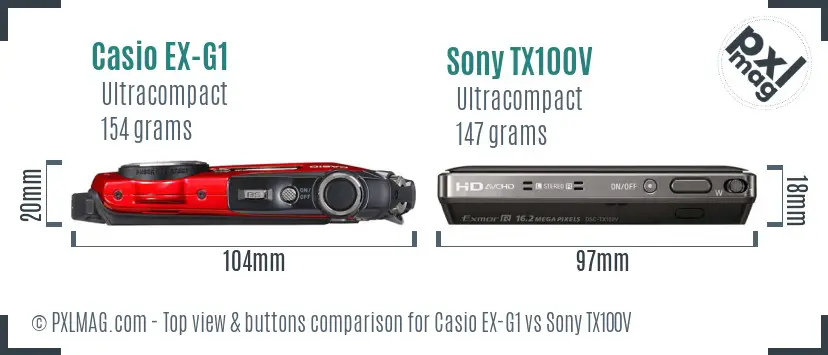 Casio EX-G1 vs Sony TX100V top view buttons comparison