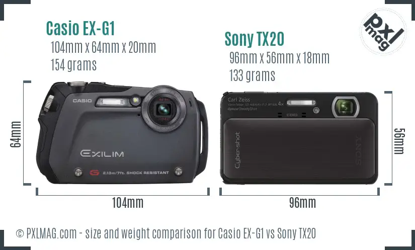 Casio EX-G1 vs Sony TX20 size comparison