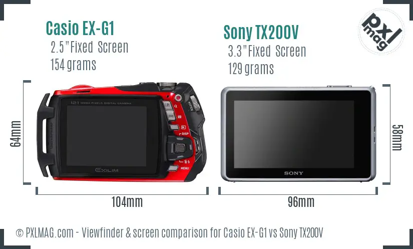 Casio EX-G1 vs Sony TX200V Screen and Viewfinder comparison