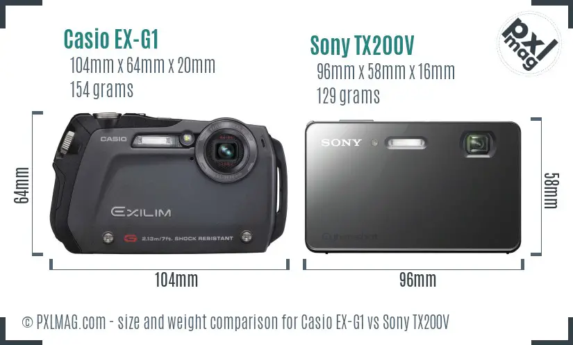 Casio EX-G1 vs Sony TX200V size comparison