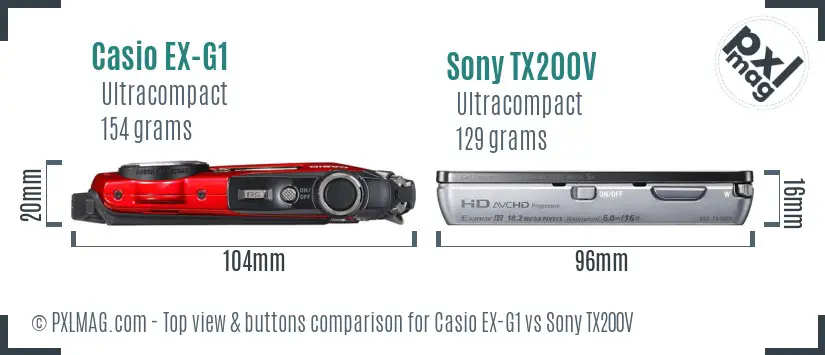 Casio EX-G1 vs Sony TX200V top view buttons comparison