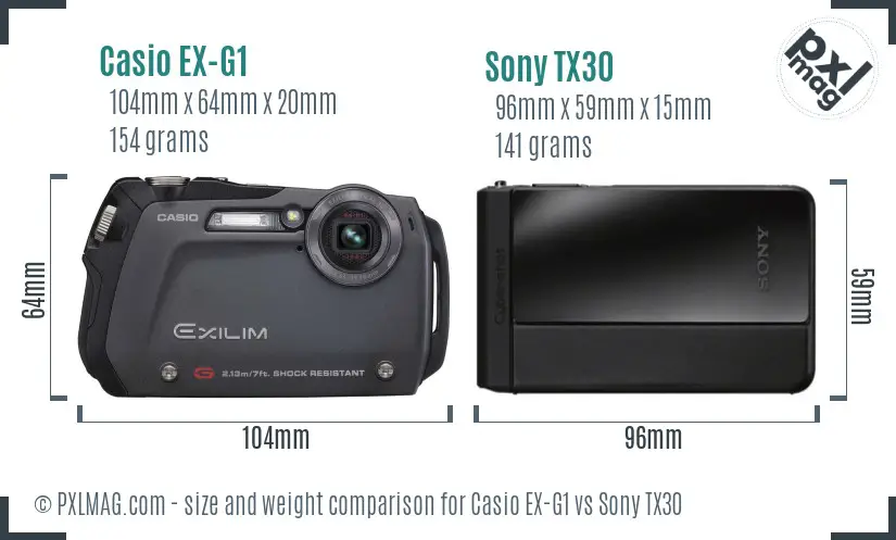 Casio EX-G1 vs Sony TX30 size comparison