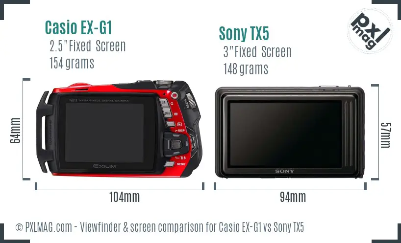 Casio EX-G1 vs Sony TX5 Screen and Viewfinder comparison