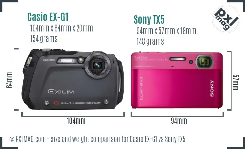 Casio EX-G1 vs Sony TX5 size comparison