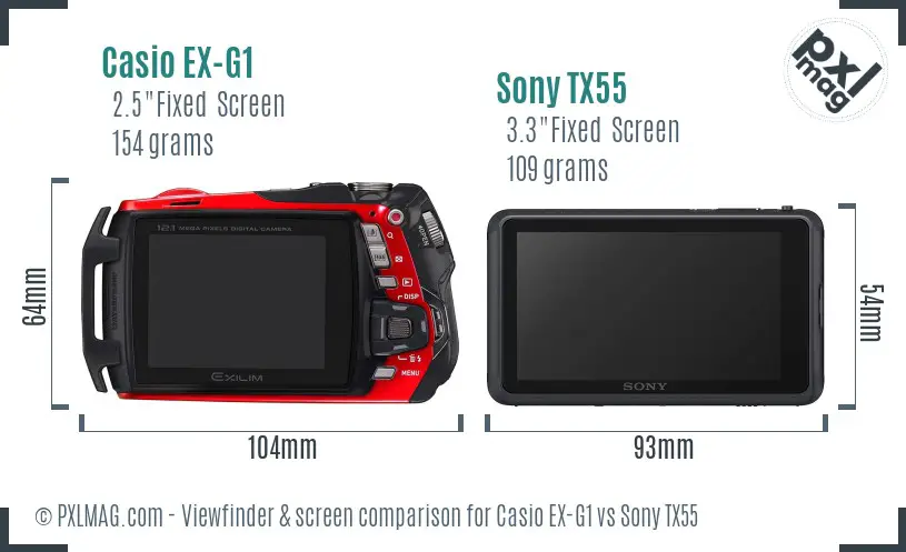 Casio EX-G1 vs Sony TX55 Screen and Viewfinder comparison
