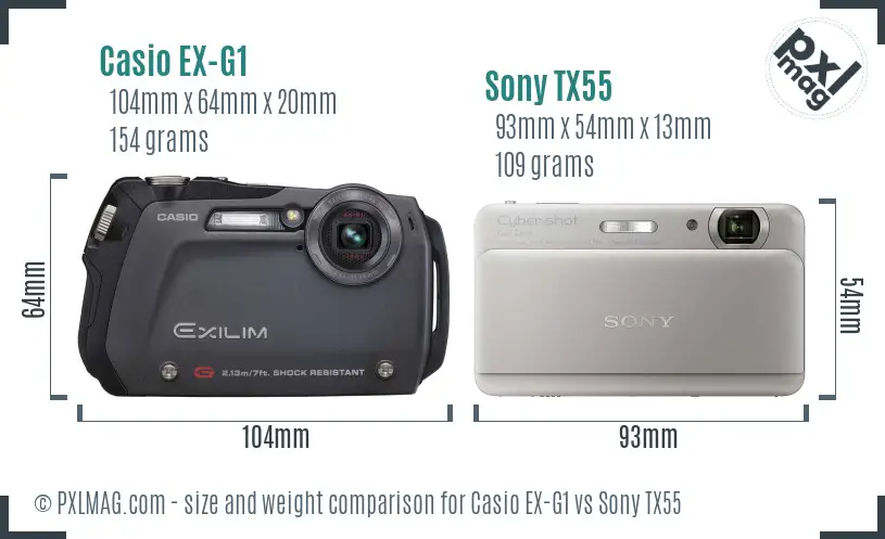 Casio EX-G1 vs Sony TX55 size comparison