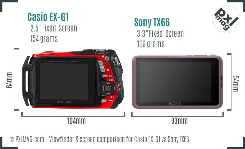 Casio EX-G1 vs Sony TX66 Screen and Viewfinder comparison