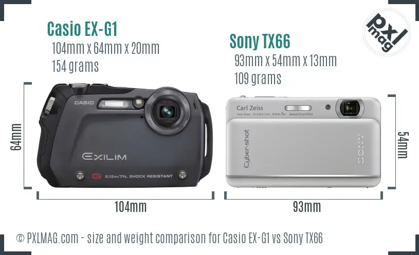 Casio EX-G1 vs Sony TX66 size comparison