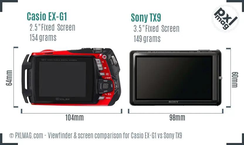 Casio EX-G1 vs Sony TX9 Screen and Viewfinder comparison