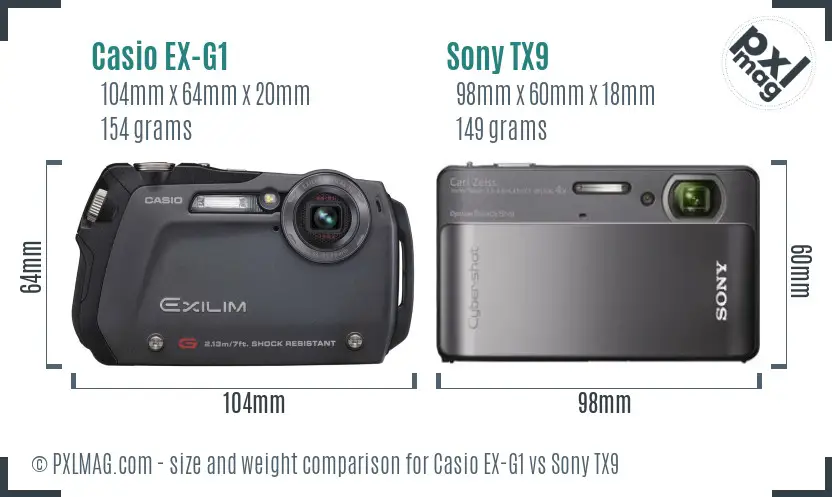 Casio EX-G1 vs Sony TX9 size comparison