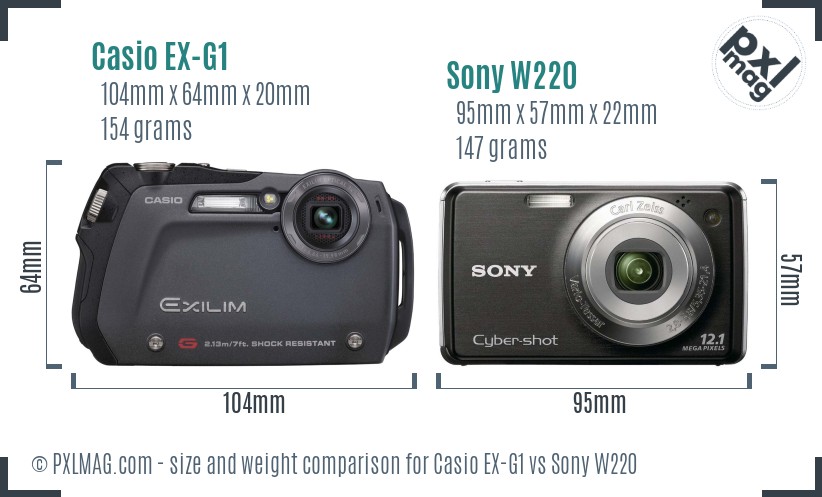 Casio EX-G1 vs Sony W220 size comparison