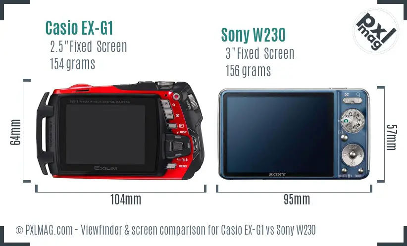 Casio EX-G1 vs Sony W230 Screen and Viewfinder comparison