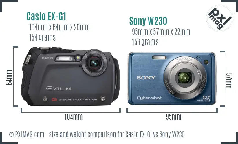 Casio EX-G1 vs Sony W230 size comparison