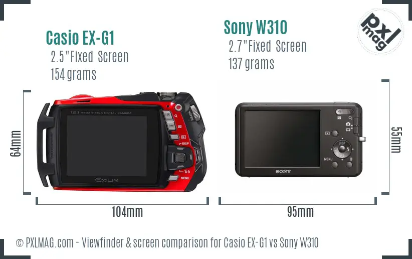 Casio EX-G1 vs Sony W310 Screen and Viewfinder comparison