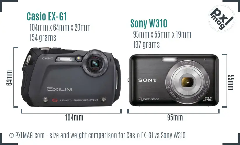 Casio EX-G1 vs Sony W310 size comparison