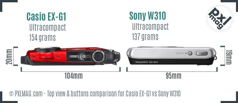 Casio EX-G1 vs Sony W310 top view buttons comparison
