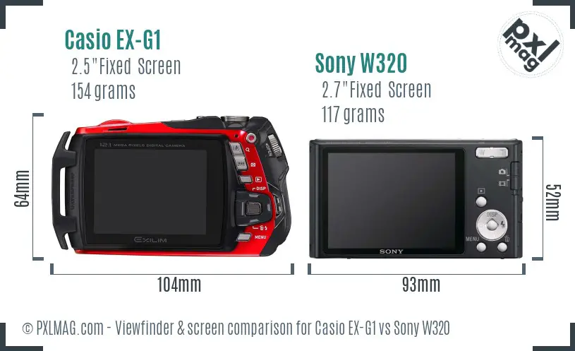 Casio EX-G1 vs Sony W320 Screen and Viewfinder comparison