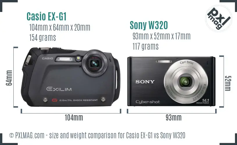 Casio EX-G1 vs Sony W320 size comparison
