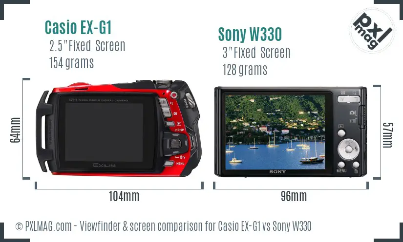 Casio EX-G1 vs Sony W330 Screen and Viewfinder comparison