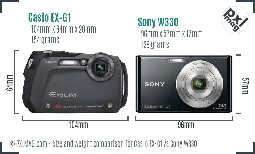 Casio EX-G1 vs Sony W330 size comparison