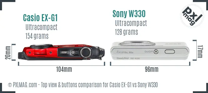 Casio EX-G1 vs Sony W330 top view buttons comparison