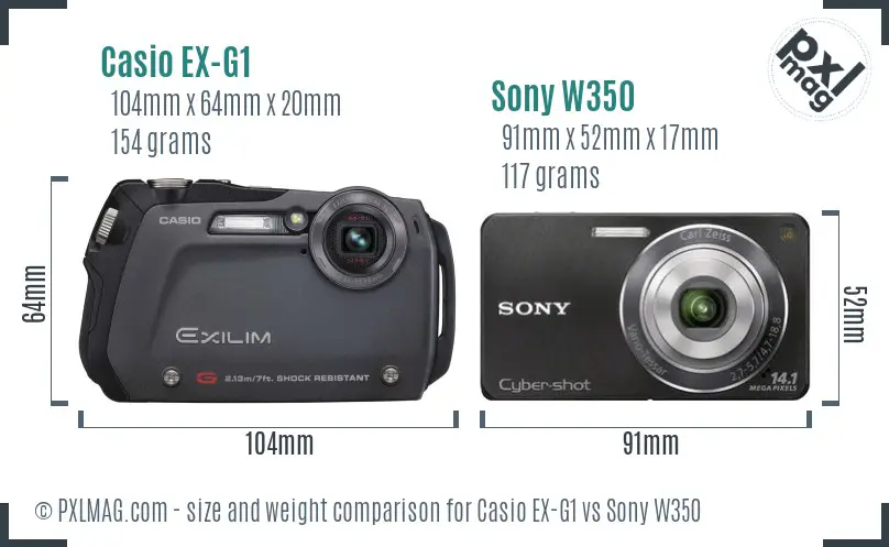 Casio EX-G1 vs Sony W350 size comparison