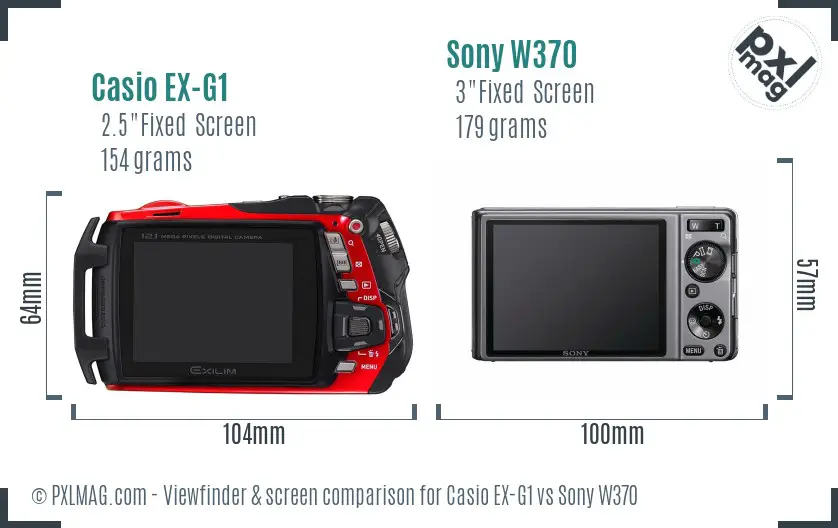 Casio EX-G1 vs Sony W370 Screen and Viewfinder comparison