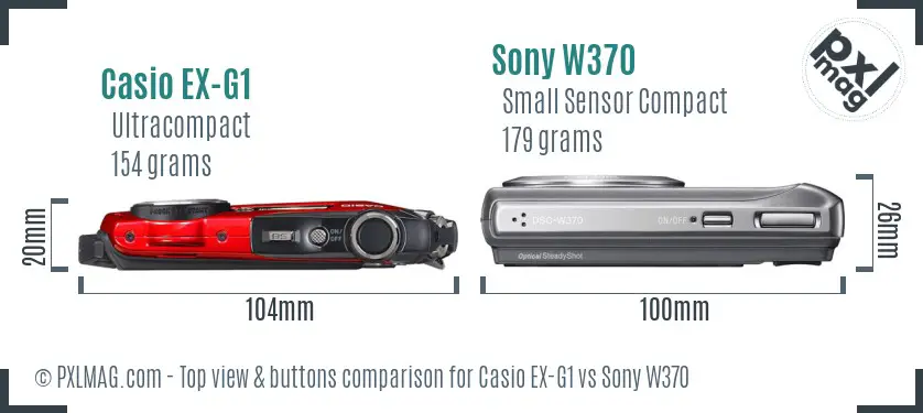 Casio EX-G1 vs Sony W370 top view buttons comparison