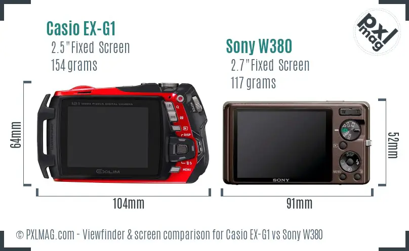 Casio EX-G1 vs Sony W380 Screen and Viewfinder comparison